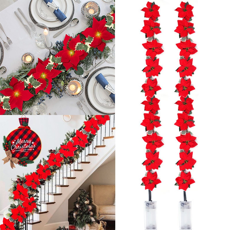 Outdoor Lighting Xmas - 2/3m Natal Poinsétia Flor Garland Cordas